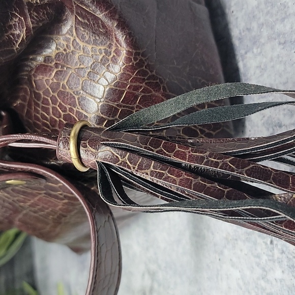 Kate Landry | Dark Brown Crocodile Embossed Handbag with Tassel - Picture 9 of 10